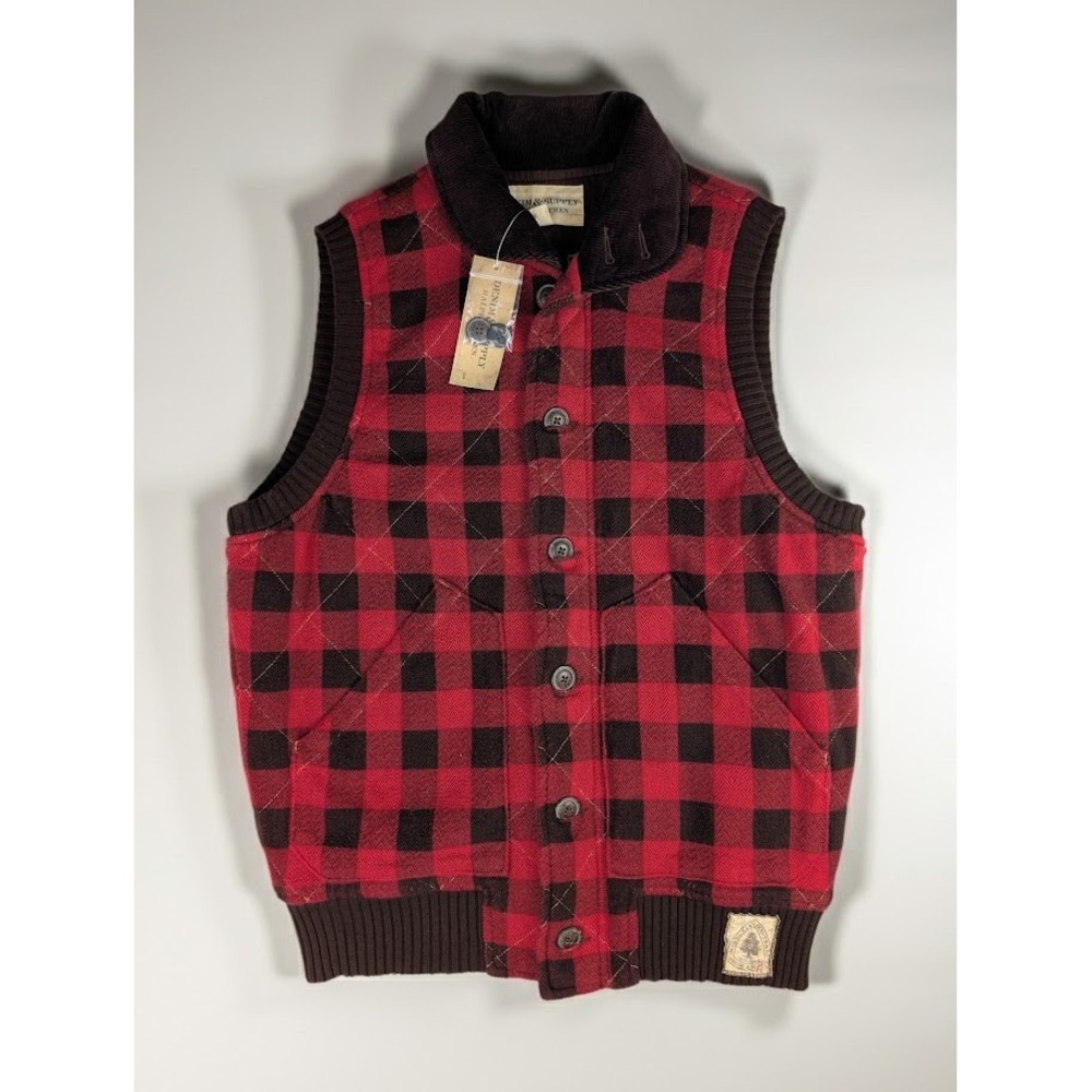 Denim & Supply Ralph Lauren Mens M Red Buffalo Plaid Quilted Vest